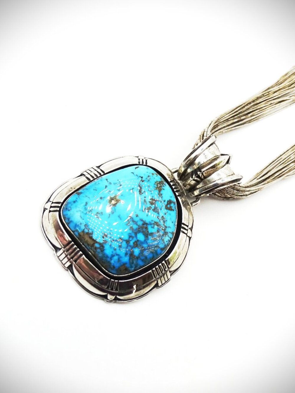 JOHNNY WATSON Sterling Silver Kingman Turquoise Pendant & Liqued Silver Necklace - Picture 2 of 10